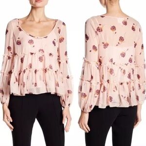 Cinq a Sept Tumbling Jasmin floral print pink pleated sheer silk blouse XS